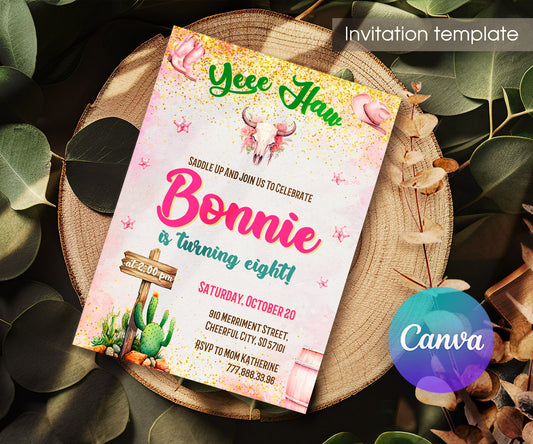 Cowgirl Pink Rodeo customizable invitation template | Share or Print | girl | QT976