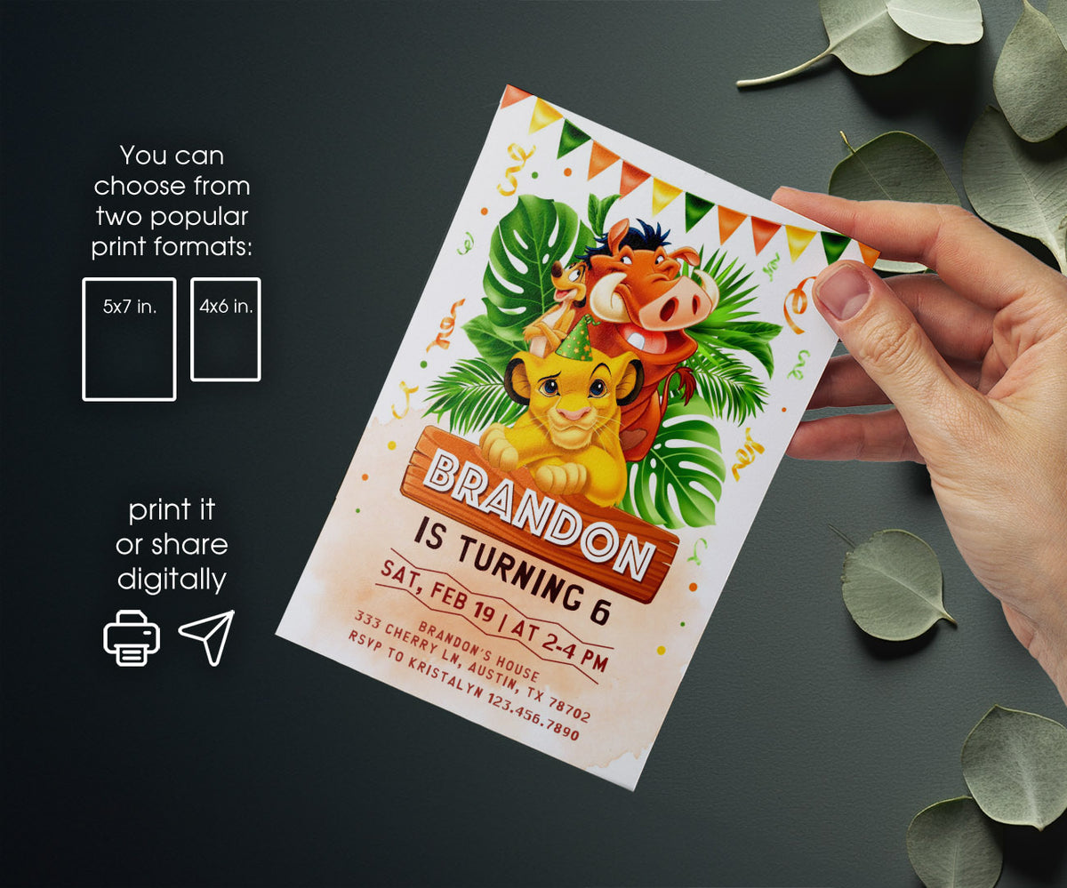 Lion King Simba customizable invitation template | Share or Print | JG387