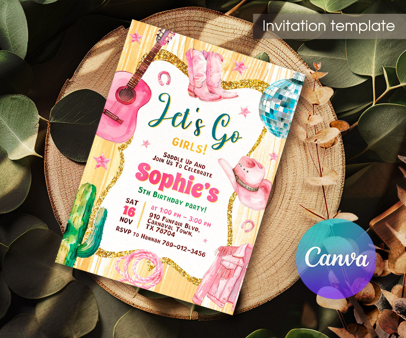 Cowgirl Pink Rodeo customizable invitation template | Share or Print | girl | FE235