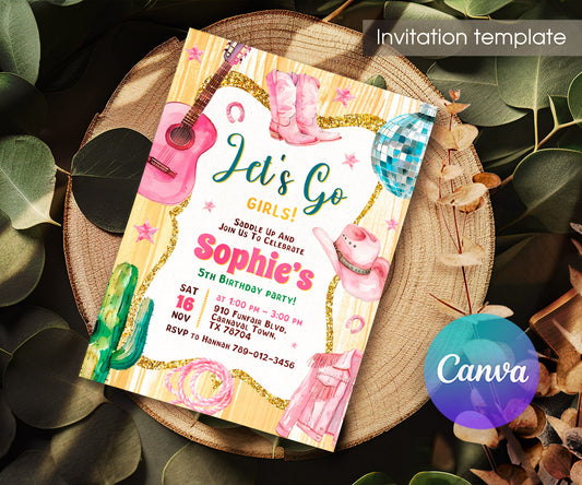 Cowgirl Pink Rodeo customizable invitation template | Share or Print | girl | FE235