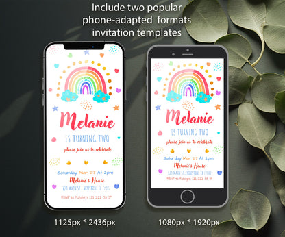 Rainbow Unicorn Party customizable invitation template | Share or Print | IR018