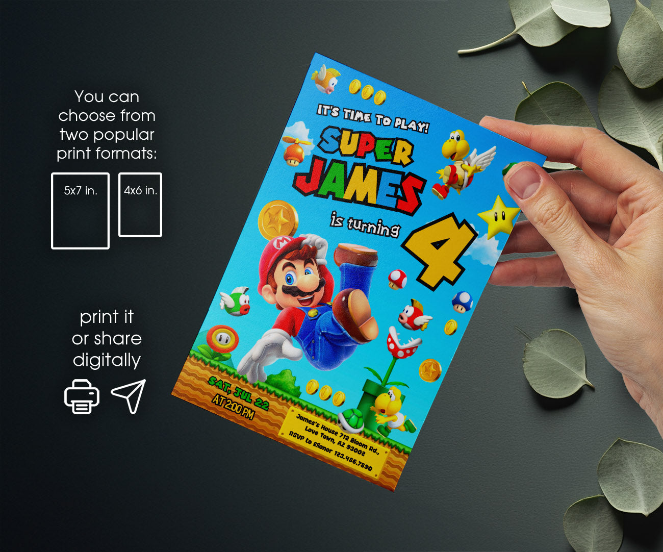 Super Mario Bros customizable invitation template | Share or Print | CV284