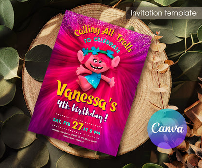 Trolls Poppy customizable invitation template | Share or Print | YI462