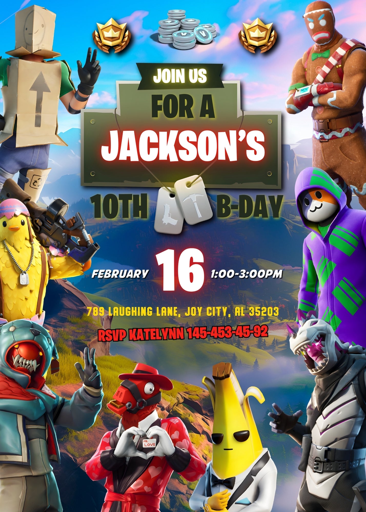 Fortnite Gamer customizable invitation template | Share or Print | boy | FE092
