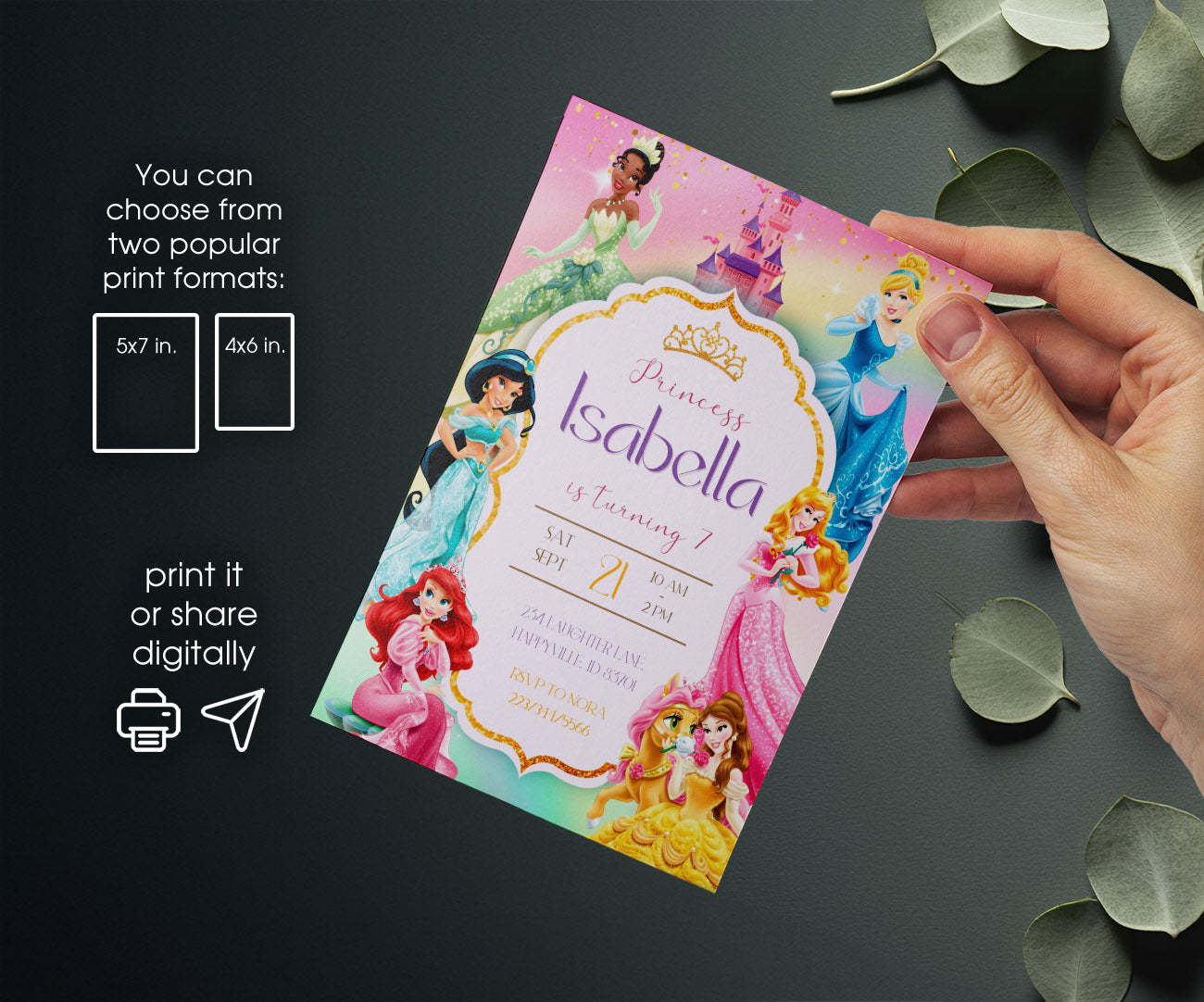 Disney Princess customizable invitation template | Share or Print | girl | VA497