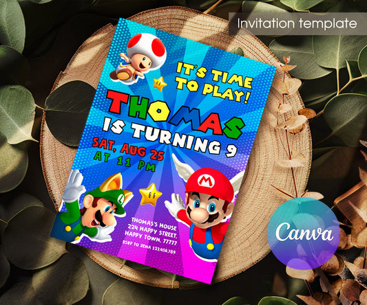 Super Mario Bros customizable invitation template | Share or Print | NQ065