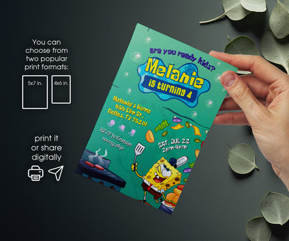 SpongeBob SquarePant customizable invitation template | Share or Print | SJ800