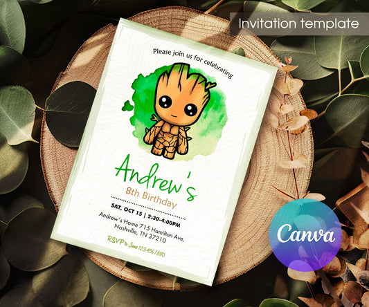 Groot Guardians of the Galaxy Superhero customizable invitation template | Share or Print | VN125