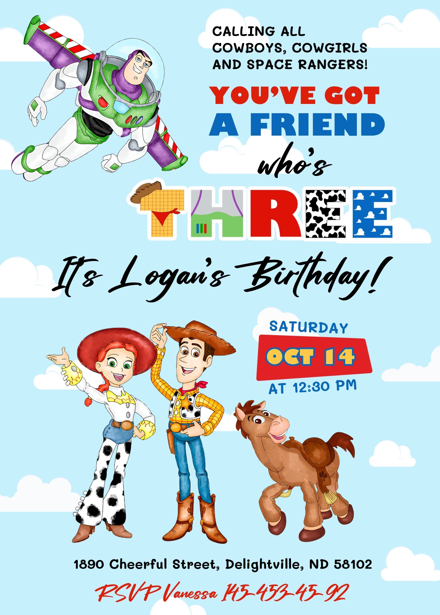 Toy Story Woody customizable invitation template | Share or Print | OU324