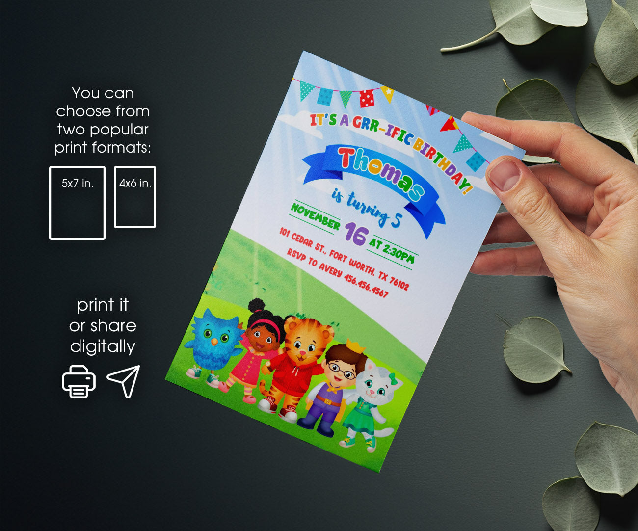Daniel Tiger's Neighborhood customizable invitation template | Share or Print | FZ055