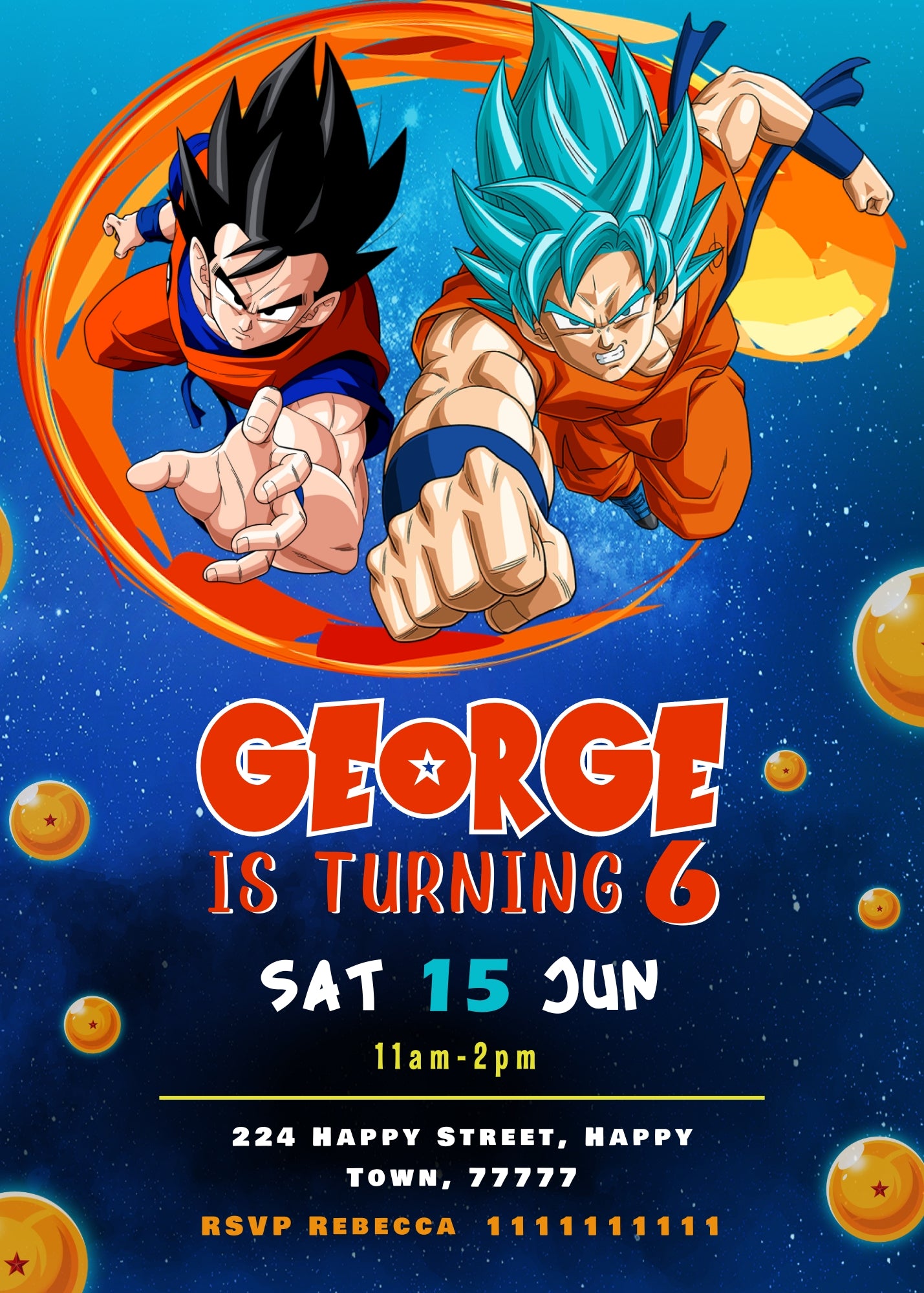 Dragon Ball Z Anime customizable invitation template | Share or Print | boy | JI200