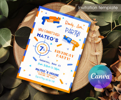 NERF Dart Wars customizable invitation template | Share or Print | boy | FD679