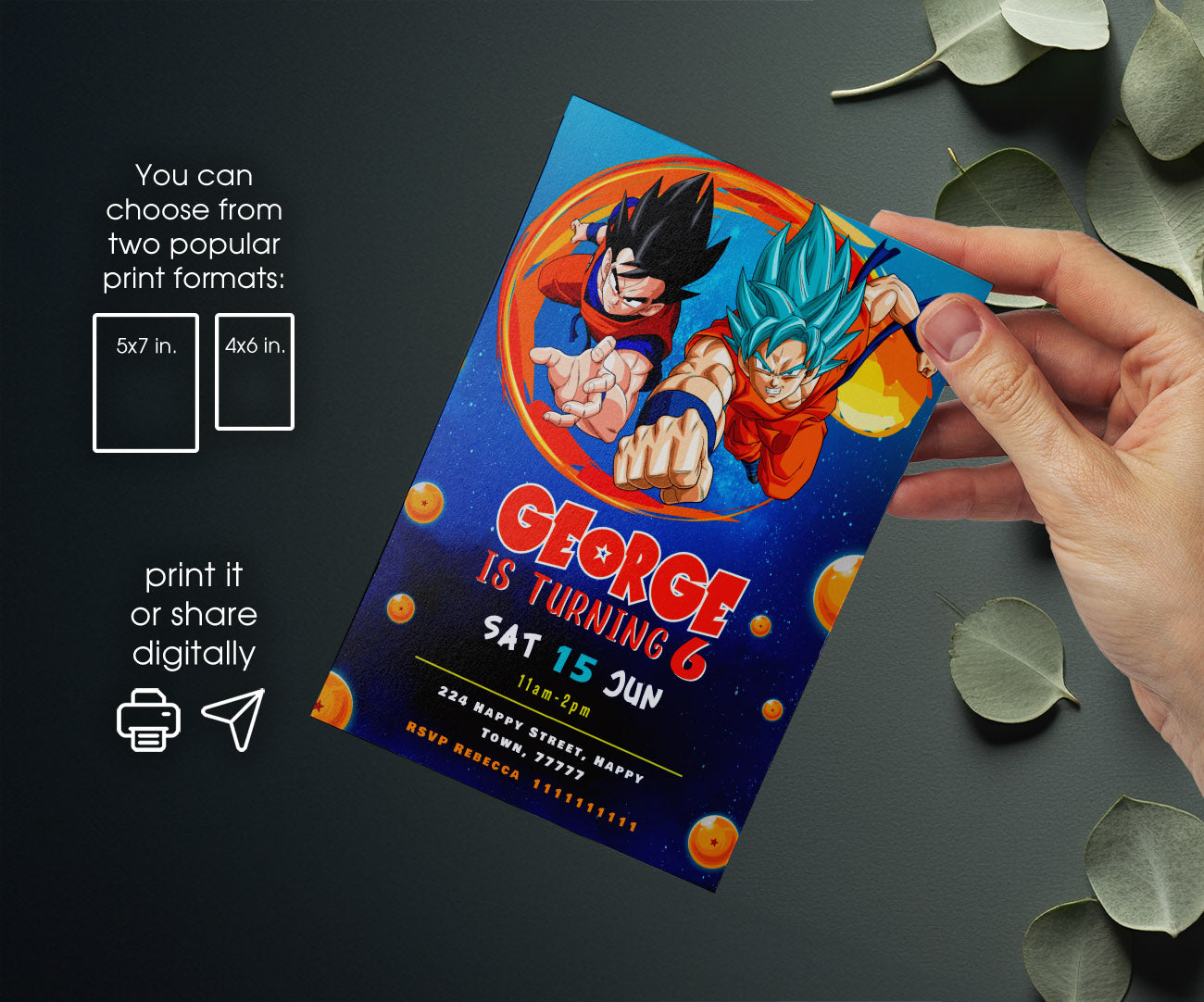 Dragon Ball Z Anime customizable invitation template | Share or Print | boy | JI200