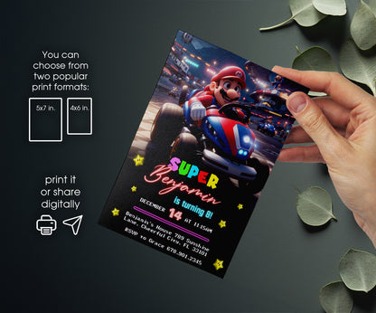 Mario Kart Gamer customizable invitation template | Share or Print | boy | BX574