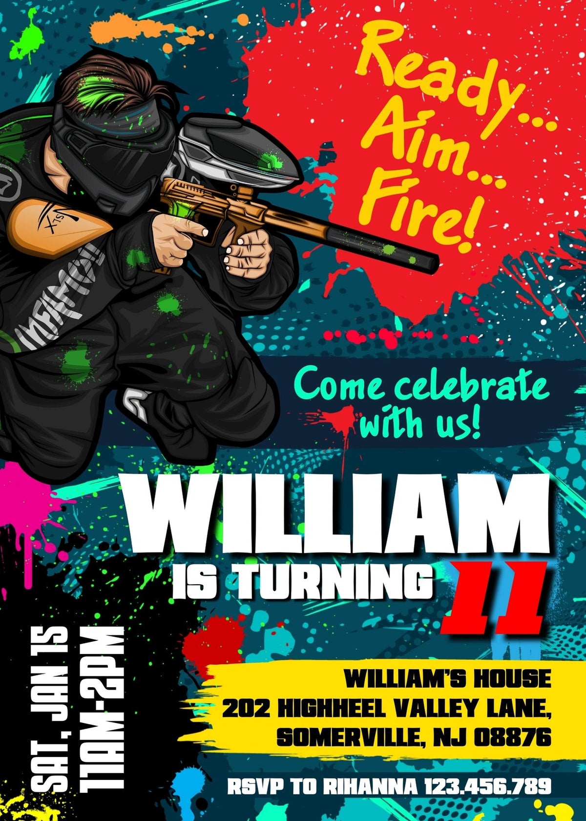 Paintball Airsoft battle customizable invitation template | Share or Print | boy | HV726