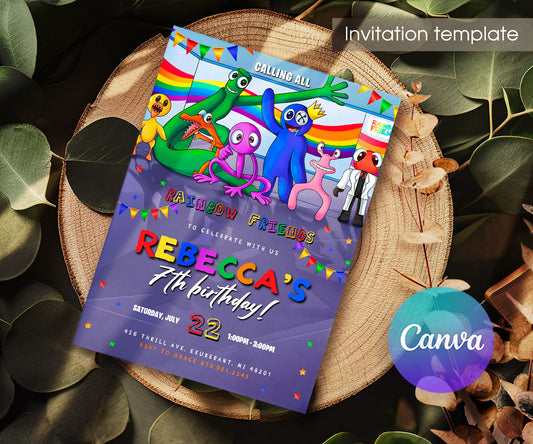Rainbow Friends customizable invitation template | Share or Print | QF014