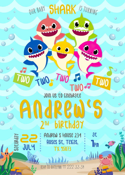 Baby Shark customizable invitation template | Share or Print | XQ515