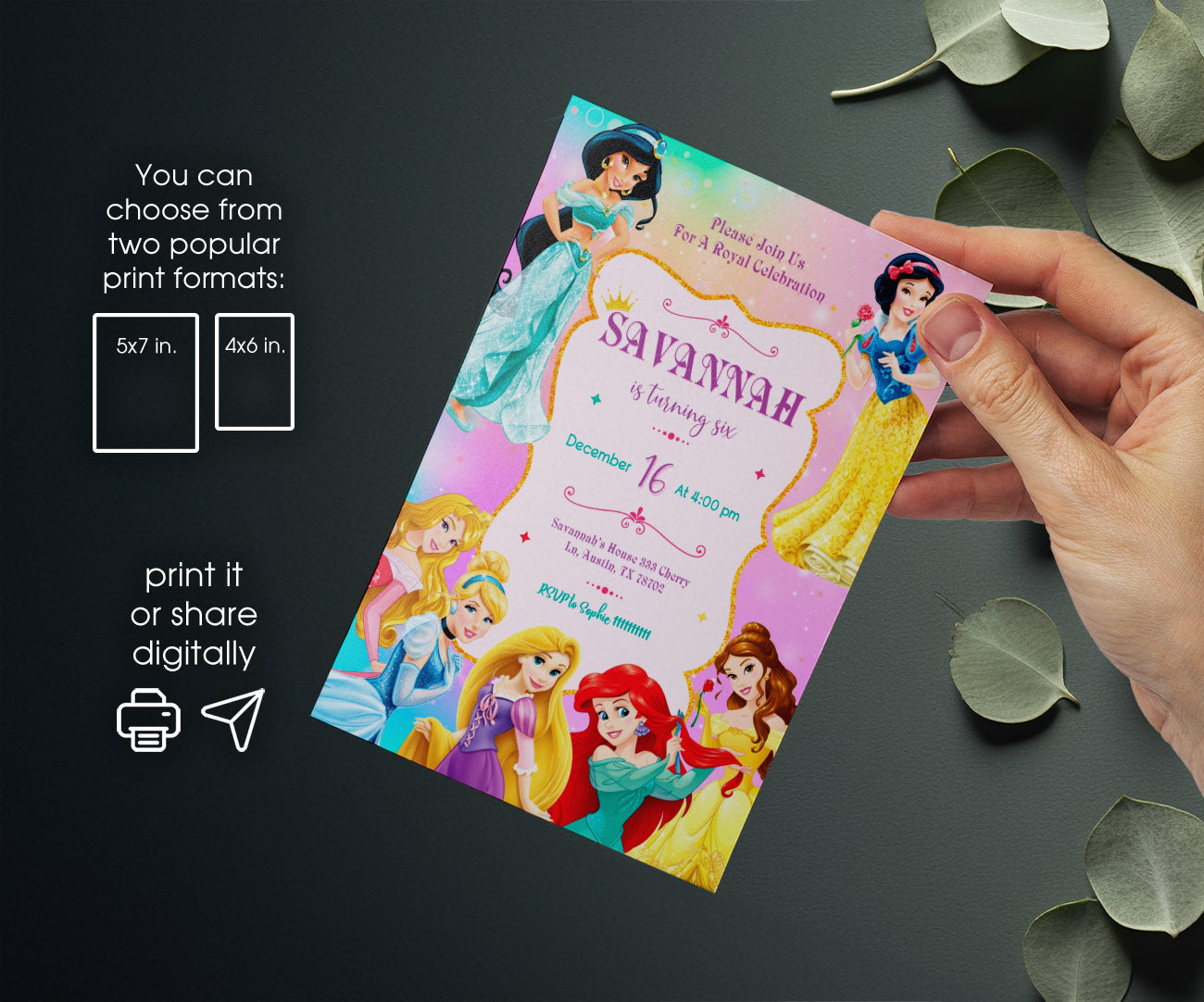 Disney Princess customizable invitation template | Share or Print | girl | CR761