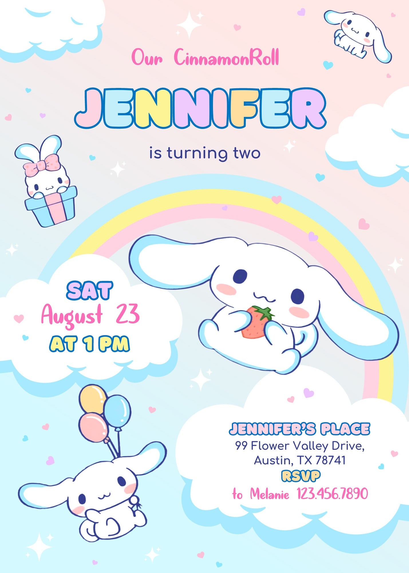 Cinnamoroll Hello Kitty Sanrio customizable invitation template | Share or Print | girl | VL138
