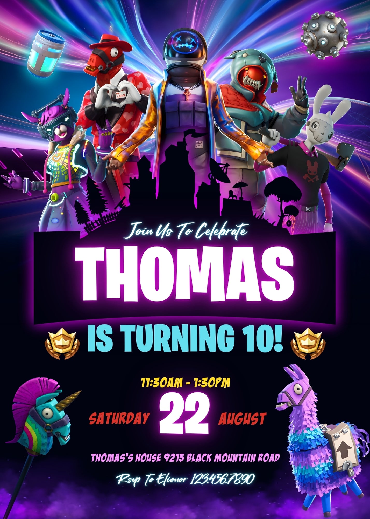 Fortnite Gamer customizable invitation template | Share or Print | boy | JH800