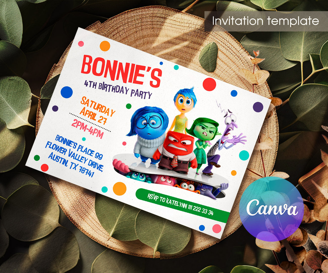 Inside Out 2 customizable invitation template | Share or Print | HW320