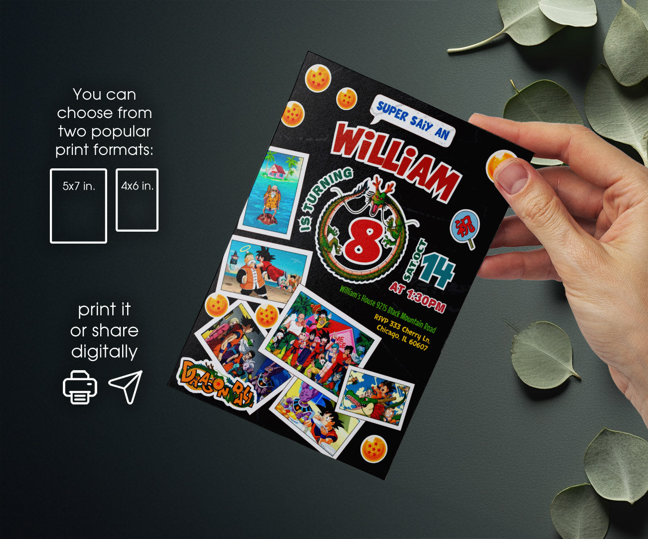 Dragon Ball Z Anime customizable invitation template | Share or Print | boy | BW664
