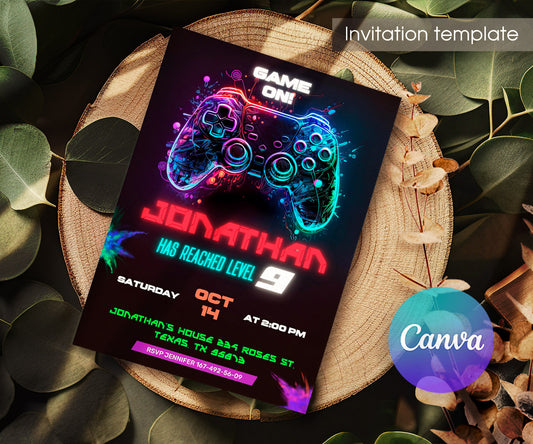 Gamer Party customizable invitation template | Share or Print | boy | KN762