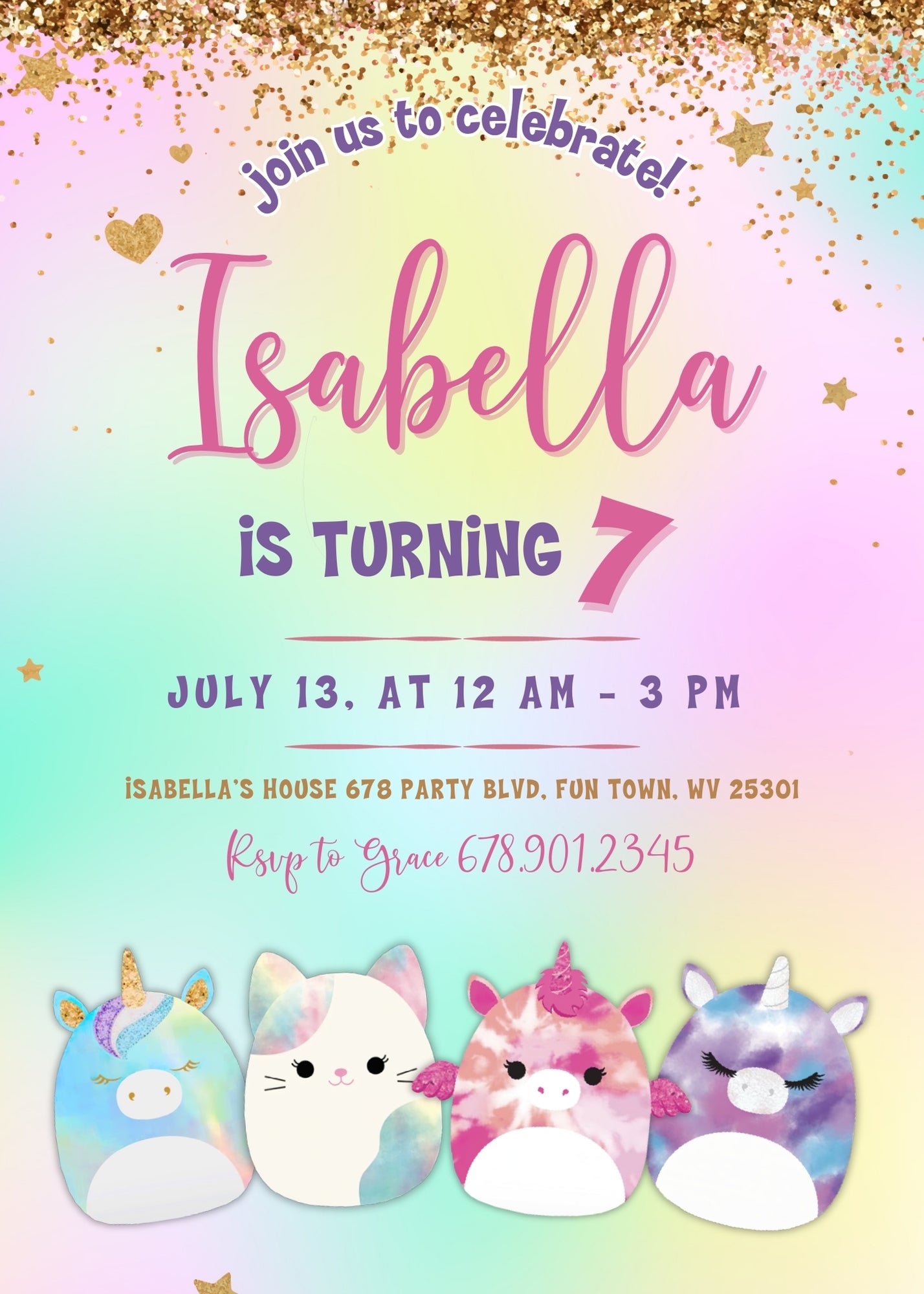 Squishmallows customizable invitation template | Share or Print | DZ094