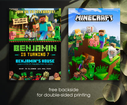 Minecraft Gamer customizable invitation template | Share or Print | OJ134
