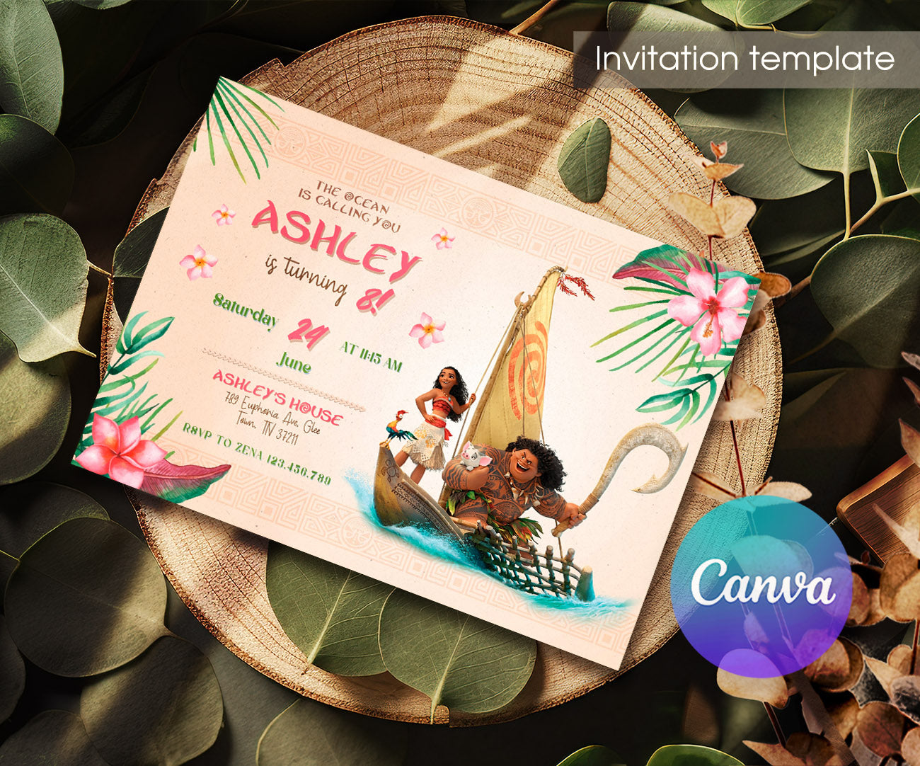 Moana Princess customizable invitation template | Share or Print | girl | FH152