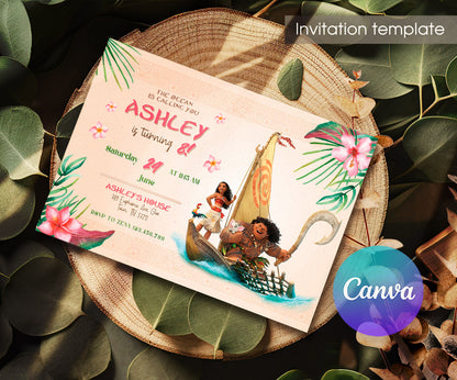 Moana Princess customizable invitation template | Share or Print | girl | FH152
