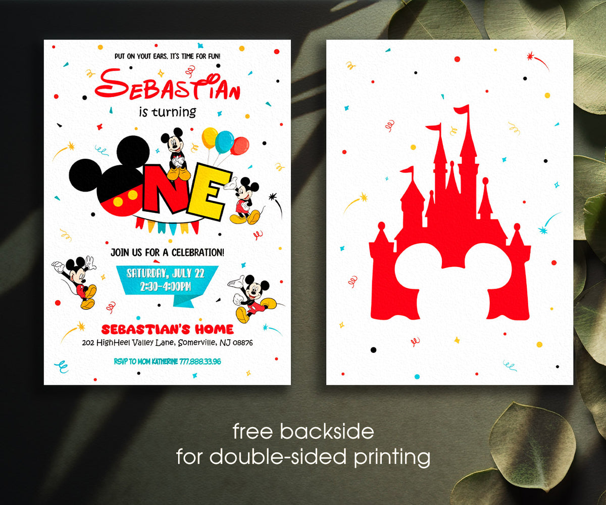 Mickey Mouse 1st Birthday customizable invitation template | Share or Print | SO367