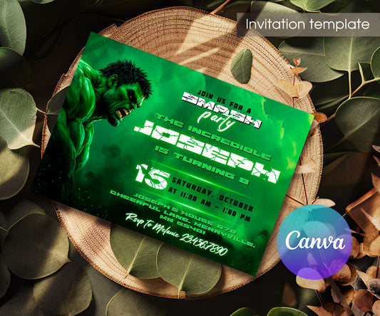 Hulk The Avengers Marvel Superhero customizable invitation template | Share or Print | boy | RY401