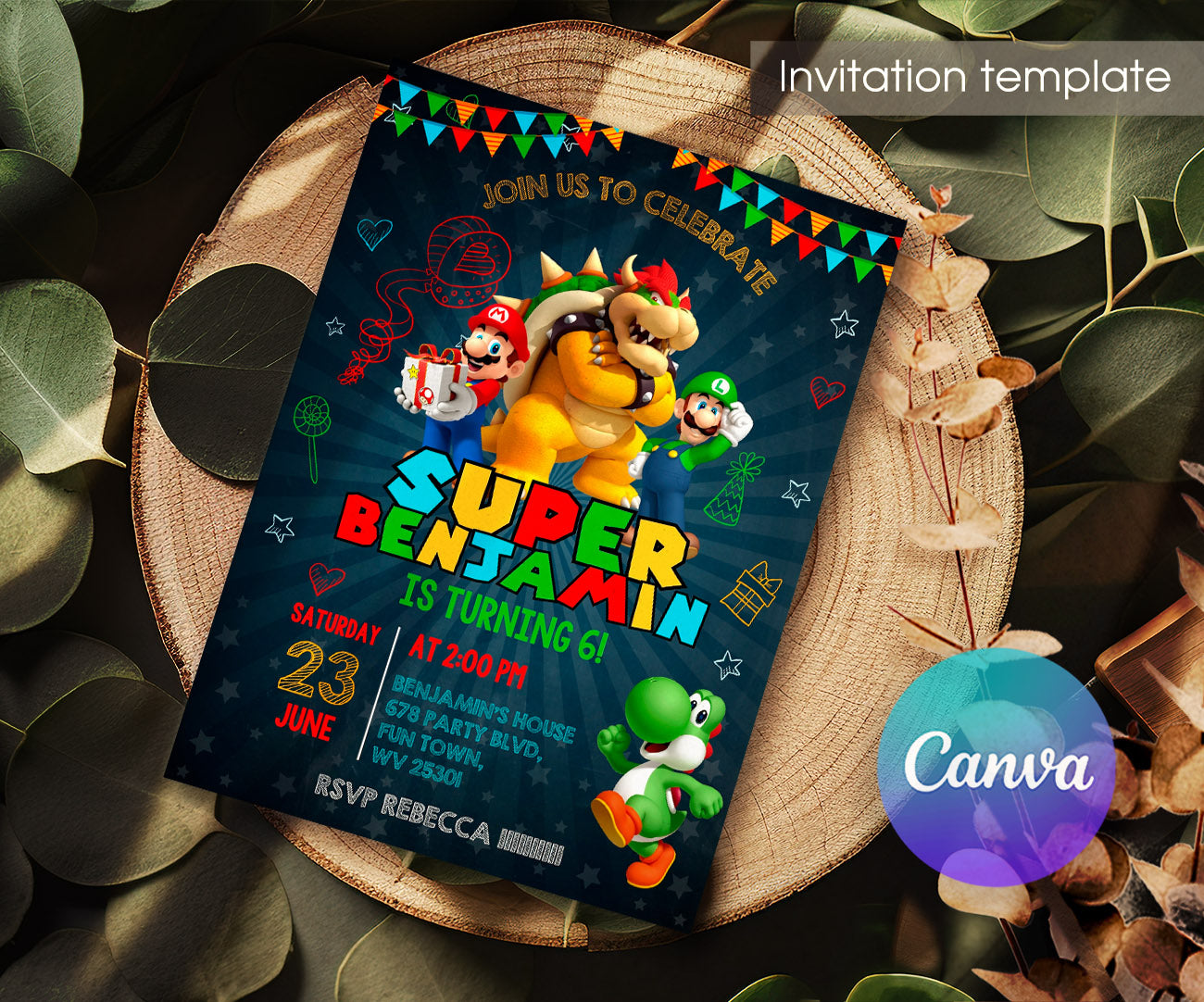 Super Mario Bros customizable invitation template | Share or Print | TU695