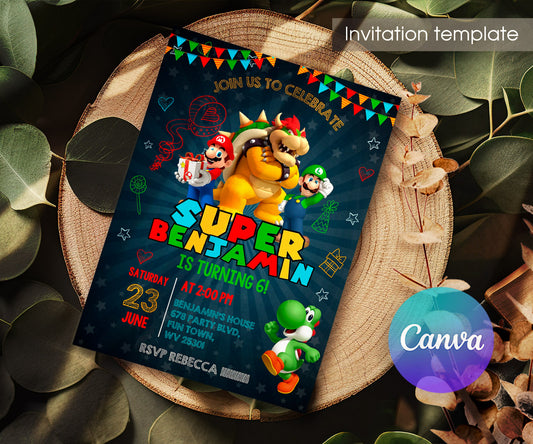 Super Mario Bros customizable invitation template | Share or Print | TU695