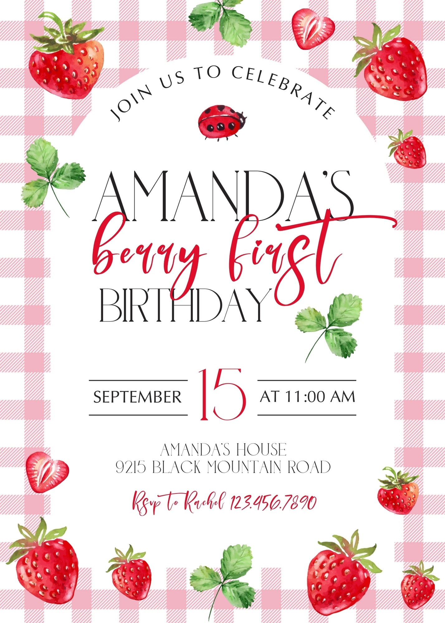 Berry First Birthday customizable invitation template | Share or Print | girl | PJ451