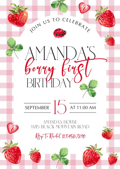 Berry First Birthday customizable invitation template | Share or Print | girl | PJ451