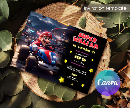 Mario Kart Gamer customizable invitation template | Share or Print | boy | IY456