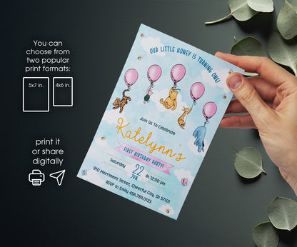 Winnie the Pooh customizable invitation template | Share or Print | RX454