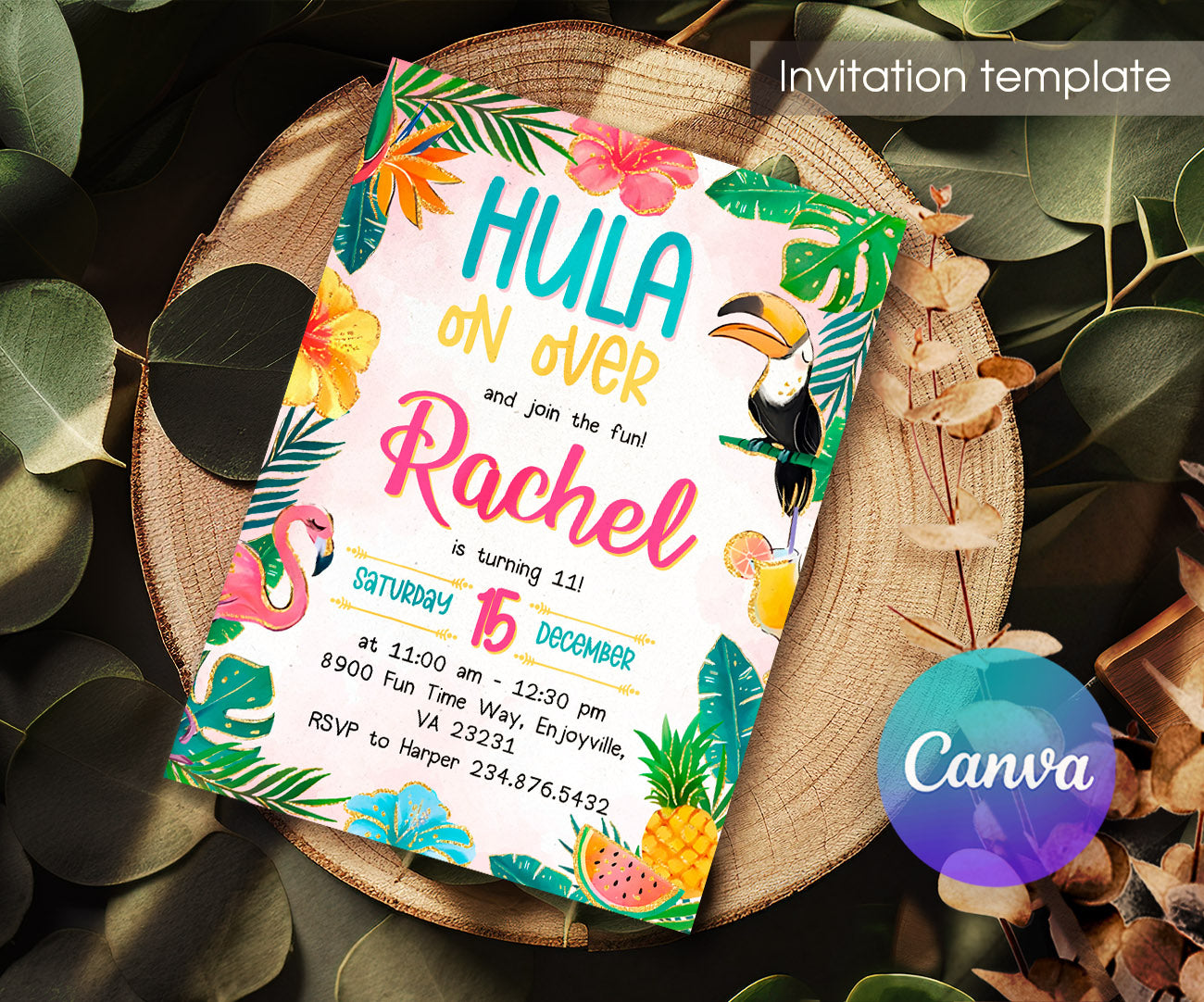 Aloha Luau Party customizable invitation template | Share or Print | girl | GE214