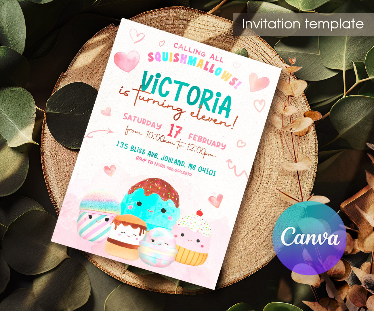 Squishmallows customizable invitation template | Share or Print | HS423