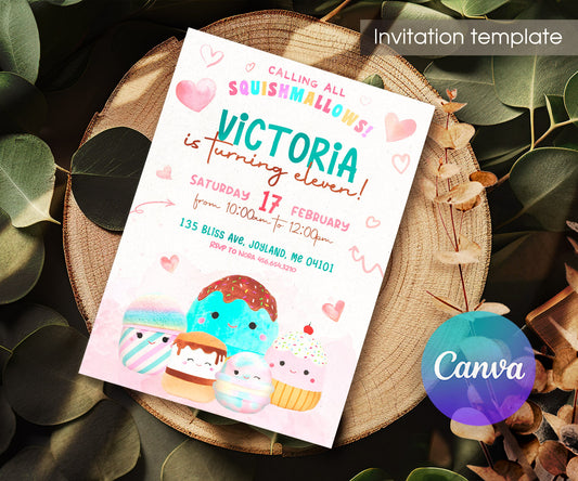 Squishmallows customizable invitation template | Share or Print | HS423