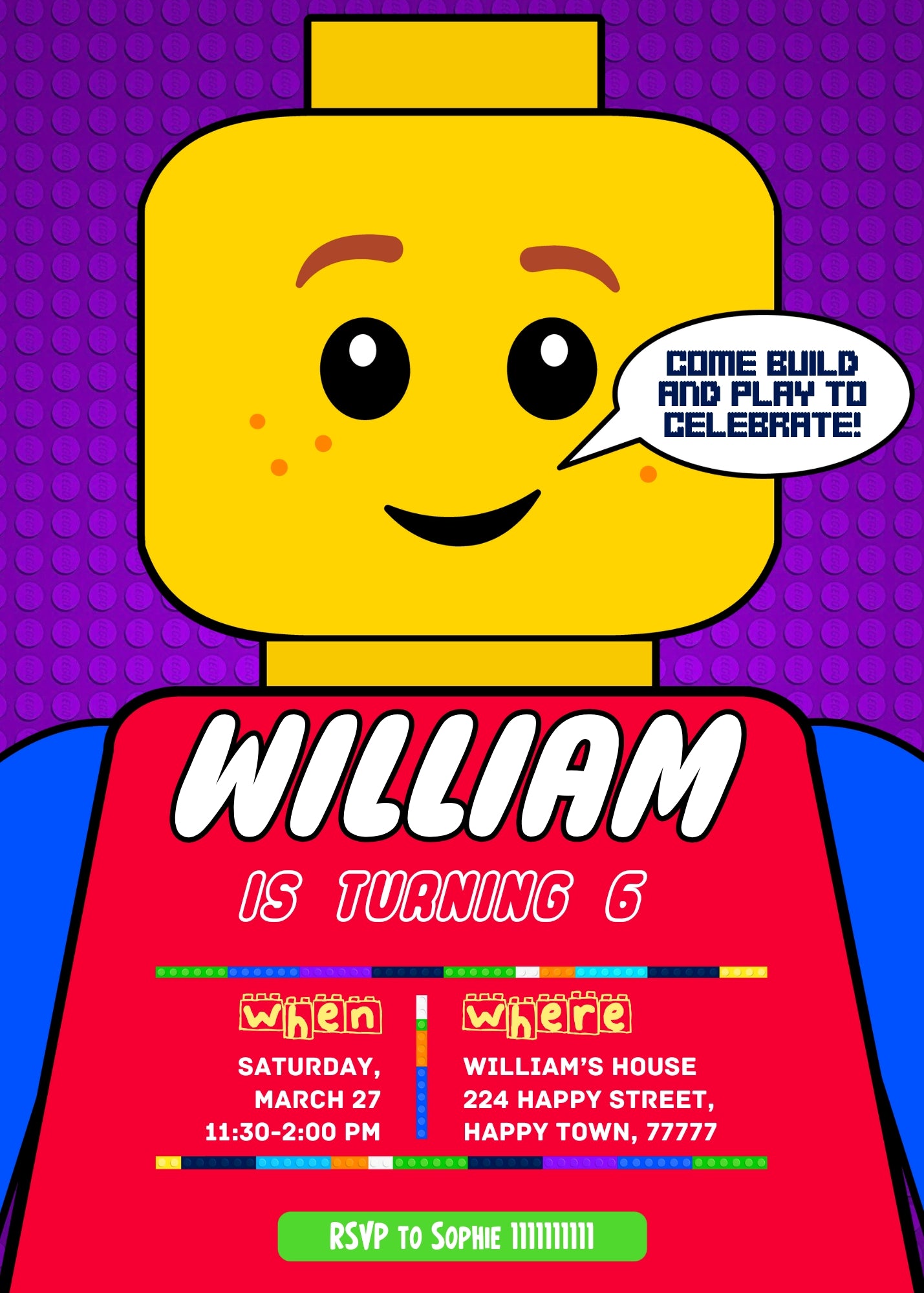 Lego customizable invitation template | Share or Print | CJ952