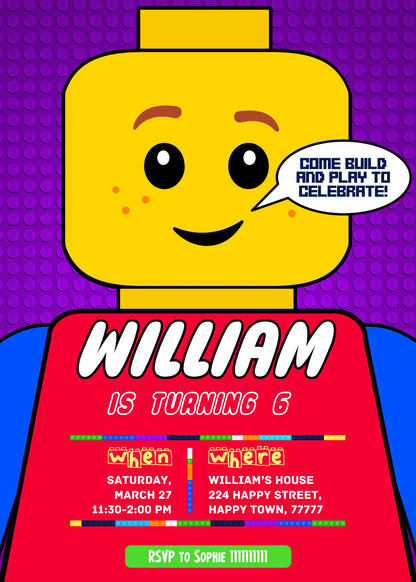Lego customizable invitation template | Share or Print | CJ952