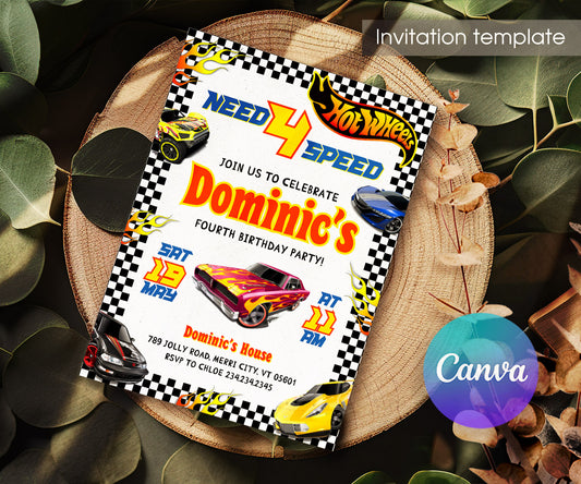 Hot Wheels Need Four Speed customizable invitation template | Share or Print | boy | YO264