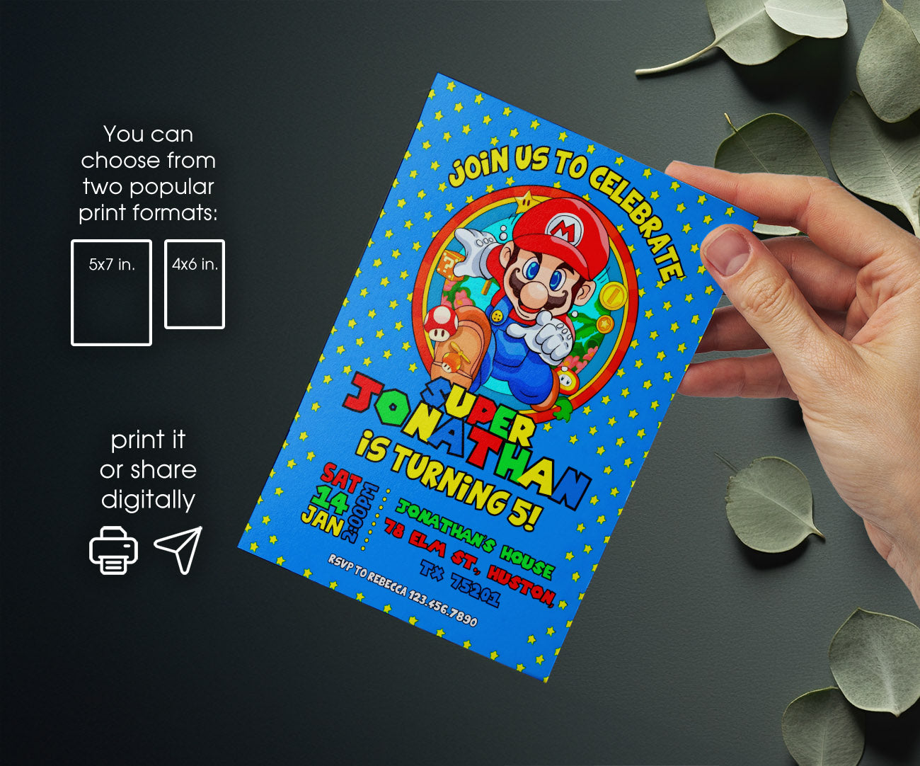 Super Mario Bros customizable invitation template | Share or Print | FZ847