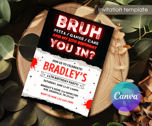 Bruh Gamer customizable invitation template | Share or Print | boy | OS045