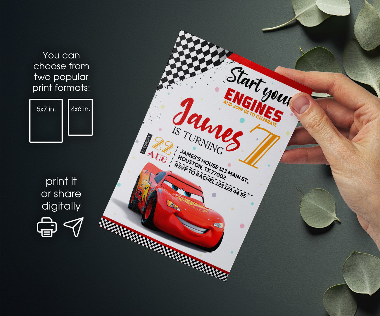 Cars Lightning McQueen customizable invitation template | Share or Print | boy | HW480