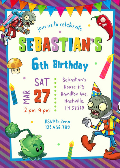 Plants vs Zombies Gamer customizable invitation template | Share or Print | WO137
