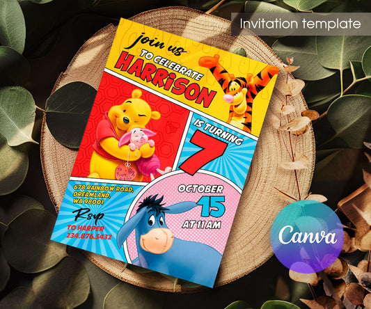 Winnie the Pooh customizable invitation template | Share or Print | GX716